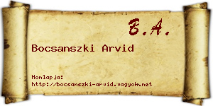 Bocsanszki Arvid névjegykártya